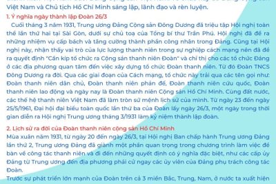 Bài tuyên truyền: Chào mừng ngày thành lập đoàn thanh niên Cộng sản Hồ Chí Minh 26-3