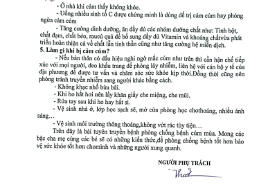 Bài tuyên truyền phòng chống bệnh cúm