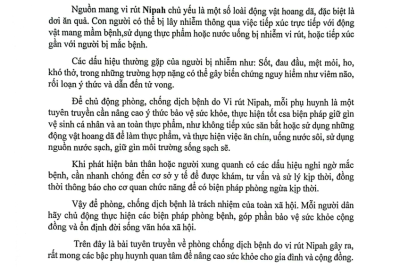 Bài tuyên truyền phòng chống dịch bệnh do vi rút NIPAH