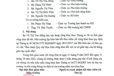 Biên bản niêm yết kết thúc công khai theo thông tư 36 đầu năm học 2023-2024