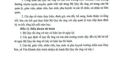 Bộ quy tắc ứng xử trường mầm non Hoa Sen