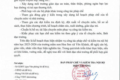 Kế Hoạch thực hiện nhiệm vụ công tác pháp chế và kiểm tra nội bộ năm học 2025-2026