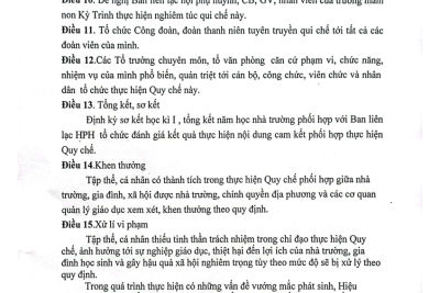 Quy chế phối hợp giữa nhà trường – gia đình – xã hội trong việc chăm sóc, giáo dục, đảm bảo an toàn cho trẻ năm học 2022-2023