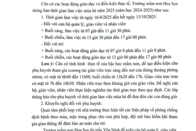 Thông báo giờ làm việc mua hè