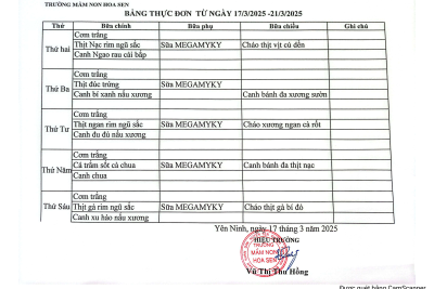 Thực đơn ăn bán trú từ ngày 17/3/2025-21/3/2025