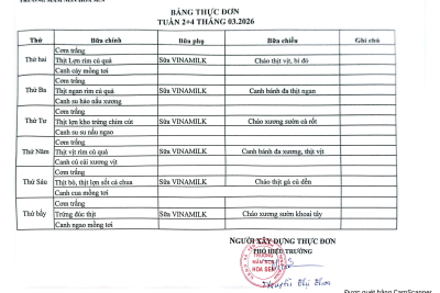 Thực đơn tháng 3/2026