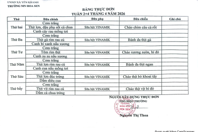 Thực đơn tháng 4/2026