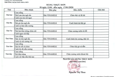 Thực đơn từ ngày 5/1/2026-17/1/2026